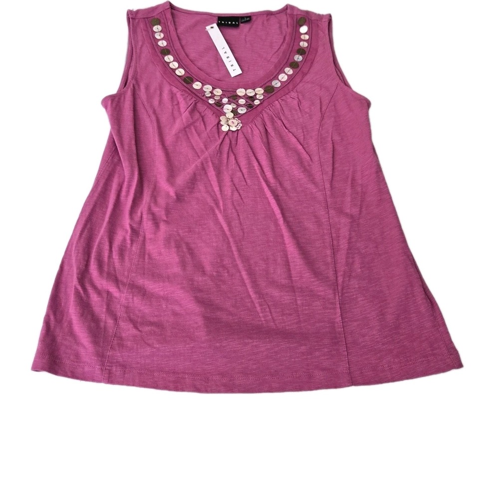 NEW Tribal Azelea Sleeveless Top Women's Size L Buttons Adorned